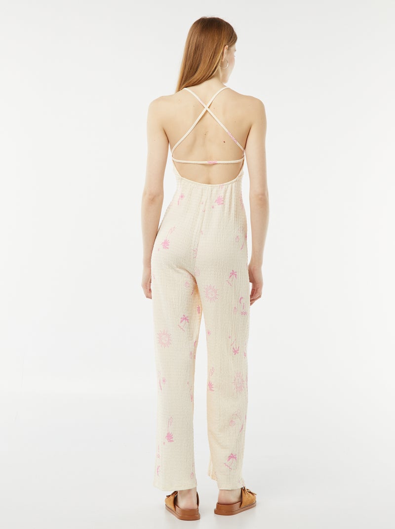 Combinaison pantalon en maille gaufrée Rose - Kiabi