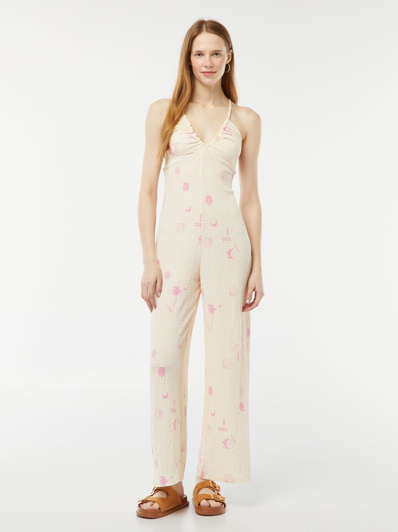 Combinaison pantalon en maille gaufrée Rose - Kiabi