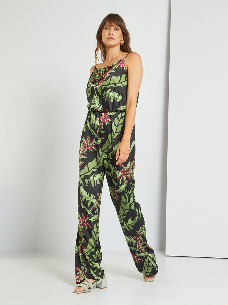 Combinaison pantalon satinée Noir/vert - Kiabi