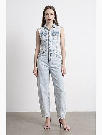 Combinaison salopette en denim de coton, jambe droite dilvin
