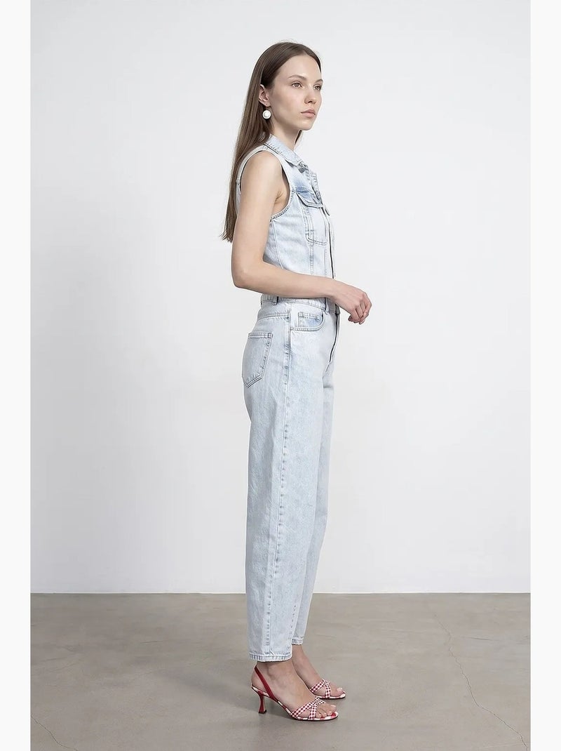 Combinaison salopette en denim de coton, jambe droite dilvin Bleu clair - Kiabi