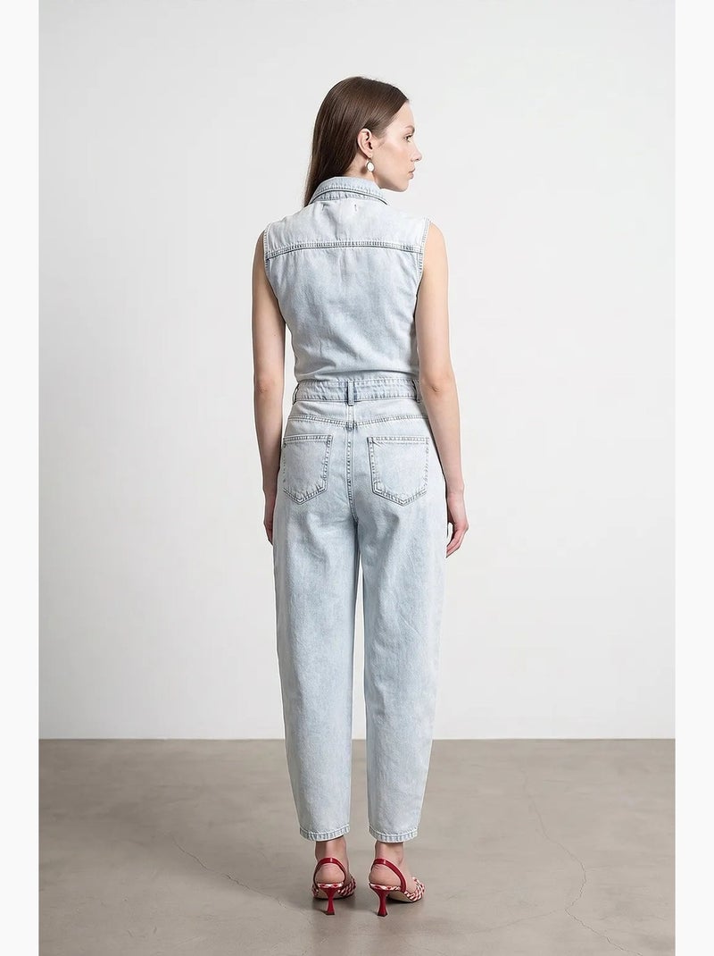 Combinaison salopette en denim de coton, jambe droite dilvin Bleu clair - Kiabi
