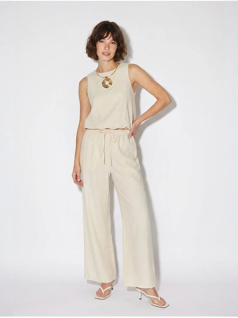Combinaison sans manches en coton à jambe large lucci Beige argile - Kiabi
