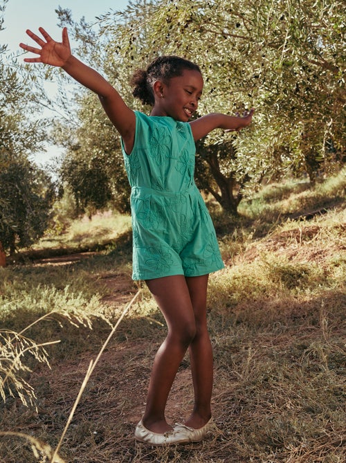 Combinaison short avec grandes fleurs brodées - Kiabi