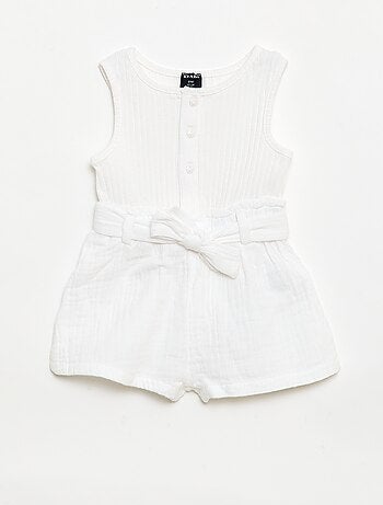 Combinaison short en double gaze de coton + ceinture à nouer