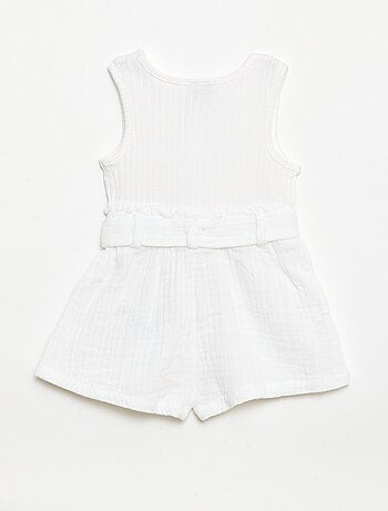 Combinaison short en double gaze de coton + ceinture à nouer