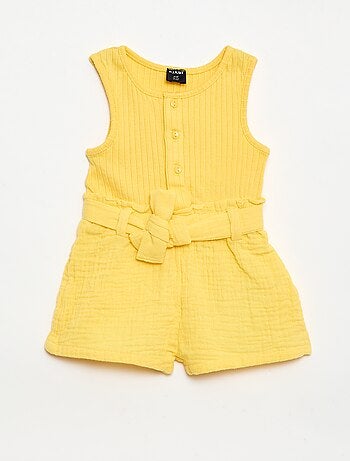 Combinaison short en double gaze de coton + ceinture à nouer
