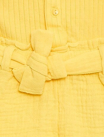 Combinaison short en double gaze de coton + ceinture à nouer