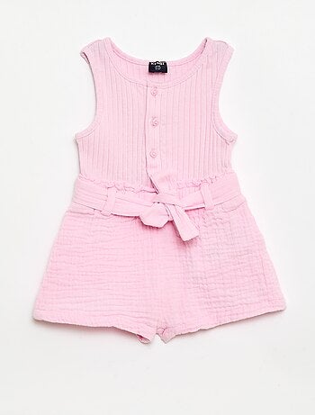 Combinaison short en double gaze de coton + ceinture à nouer