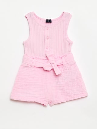 Combinaison short en double gaze de coton + ceinture à nouer