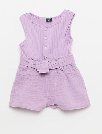 Combinaison short en double gaze de coton + ceinture à nouer