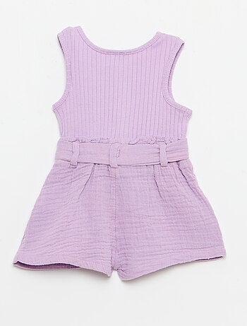 Combinaison short en double gaze de coton + ceinture à nouer