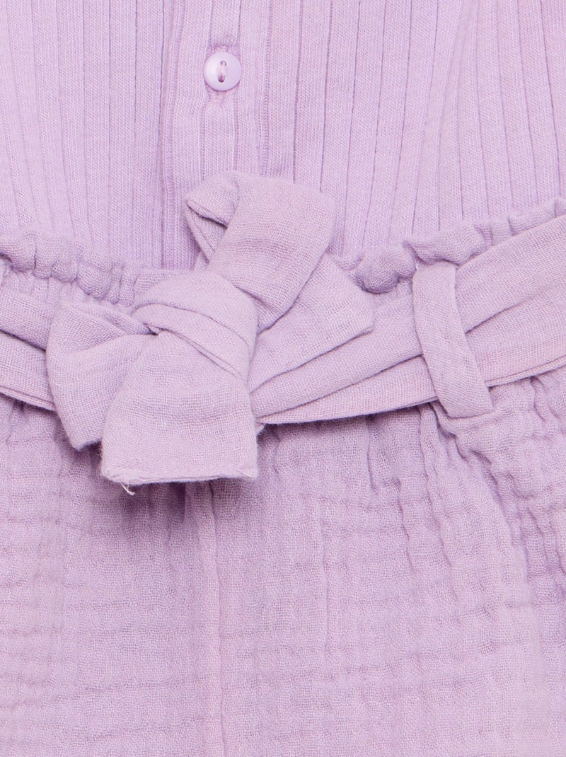 Combinaison short en double gaze de coton + ceinture à nouer Violet - Kiabi