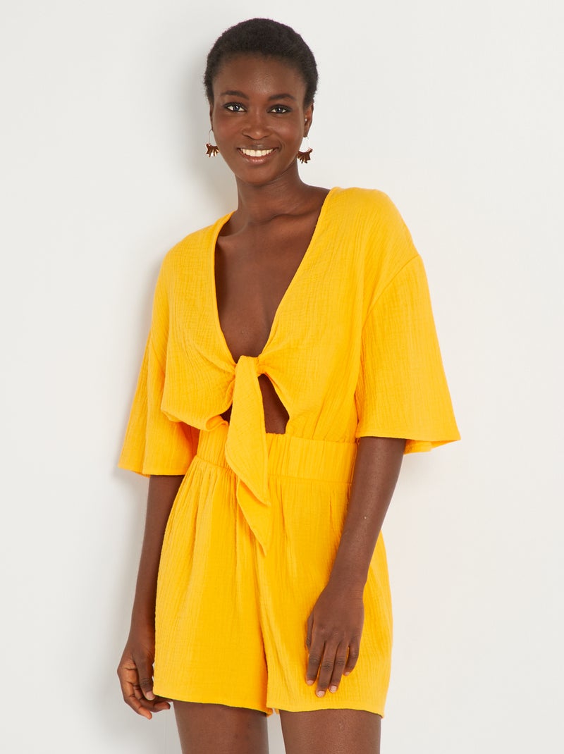Combinaison short en gaze de coton Jaune - Kiabi