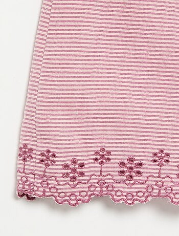 Combinaison short rayée en seersucker avec smock et broderies