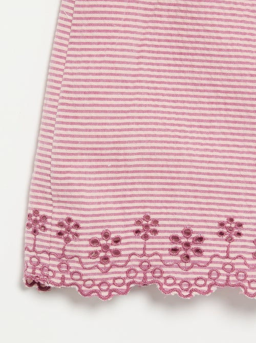 Combinaison short rayée en seersucker avec smock et broderies - Kiabi Combinaison short rayée en seersucker avec smock et broderies - Kiabi