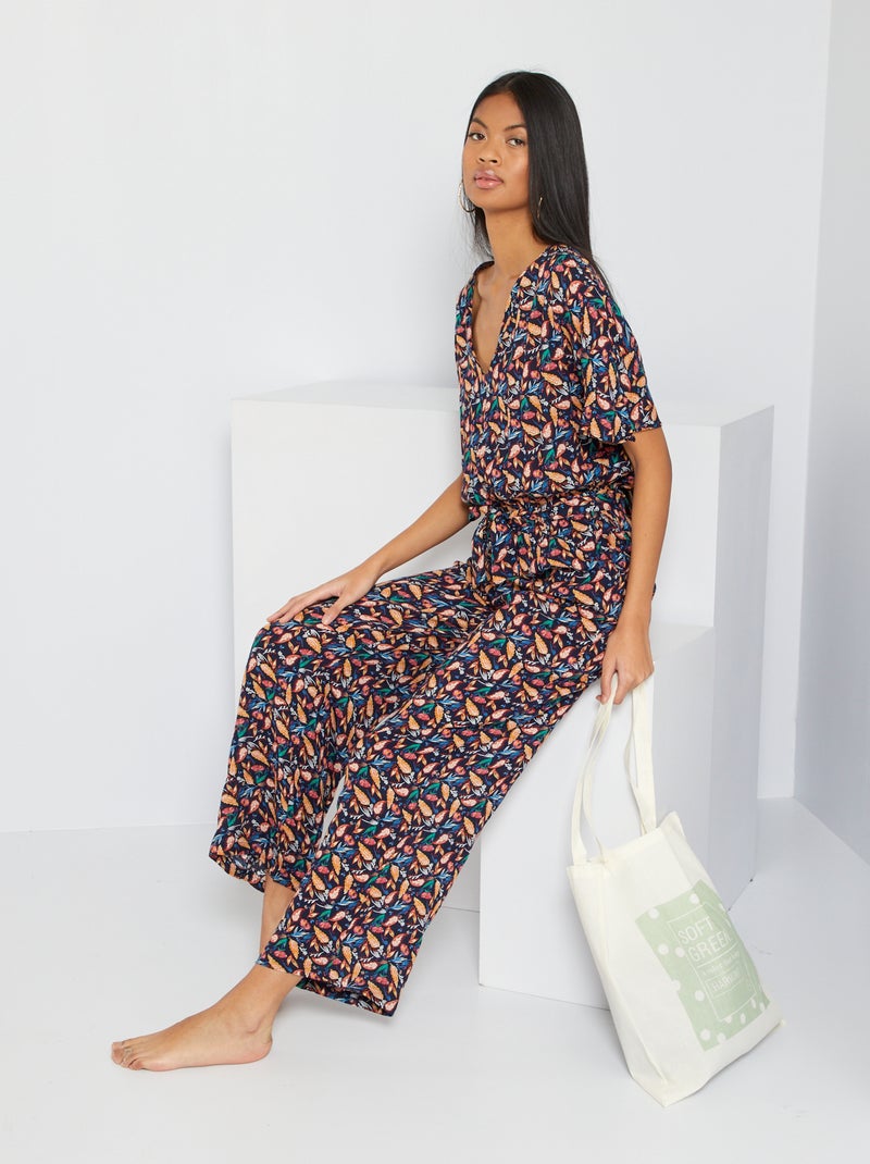 Combinaison wide leg fluide Bleu fantaisie - Kiabi