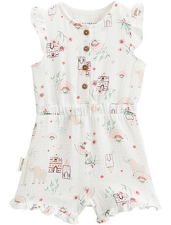 Combishort bébé + chapeau en gaze de coton Arya