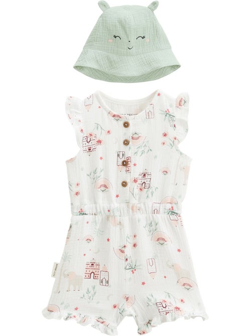 Combishort bébé + chapeau en gaze de coton Arya - Kiabi