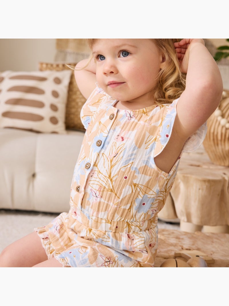 Combishort bébé en gaze de coton Praline Orange - Kiabi