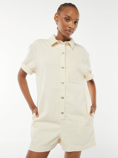 Combishort court en denim à pressions - Kiabi