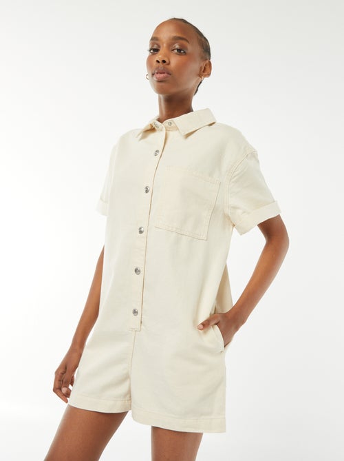 Combishort court en denim à pressions - Kiabi