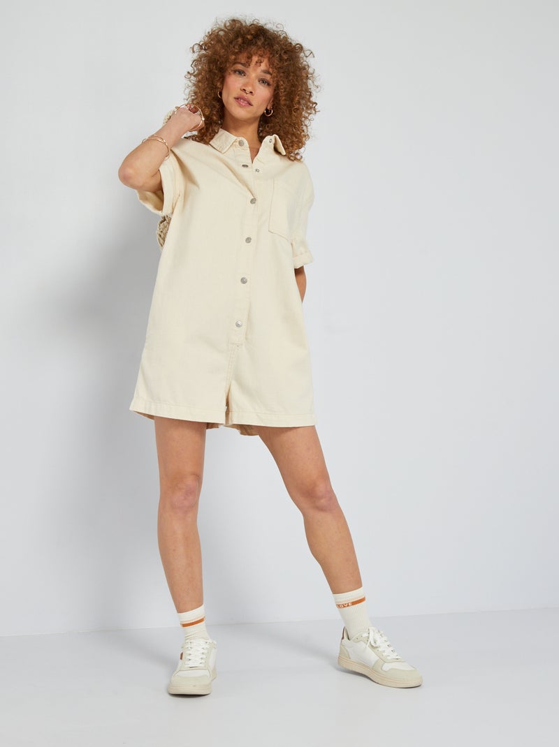 Combishort en coton fluide Beige - Kiabi