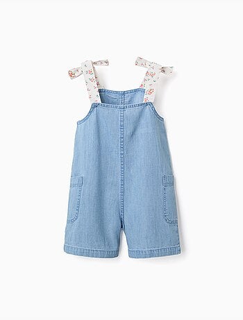 Combishort en jean avec bretelles à motif floral