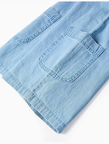Combishort en jean avec bretelles à motif floral