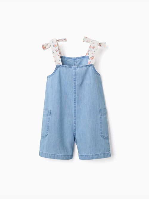 Combishort en jean avec bretelles à motif floral - Kiabi