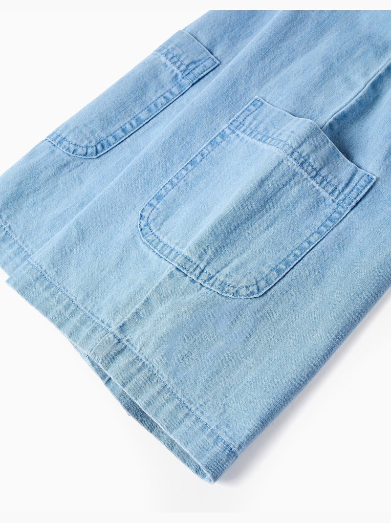 Combishort en jean avec bretelles à motif floral Bleu Bleu - Kiabi