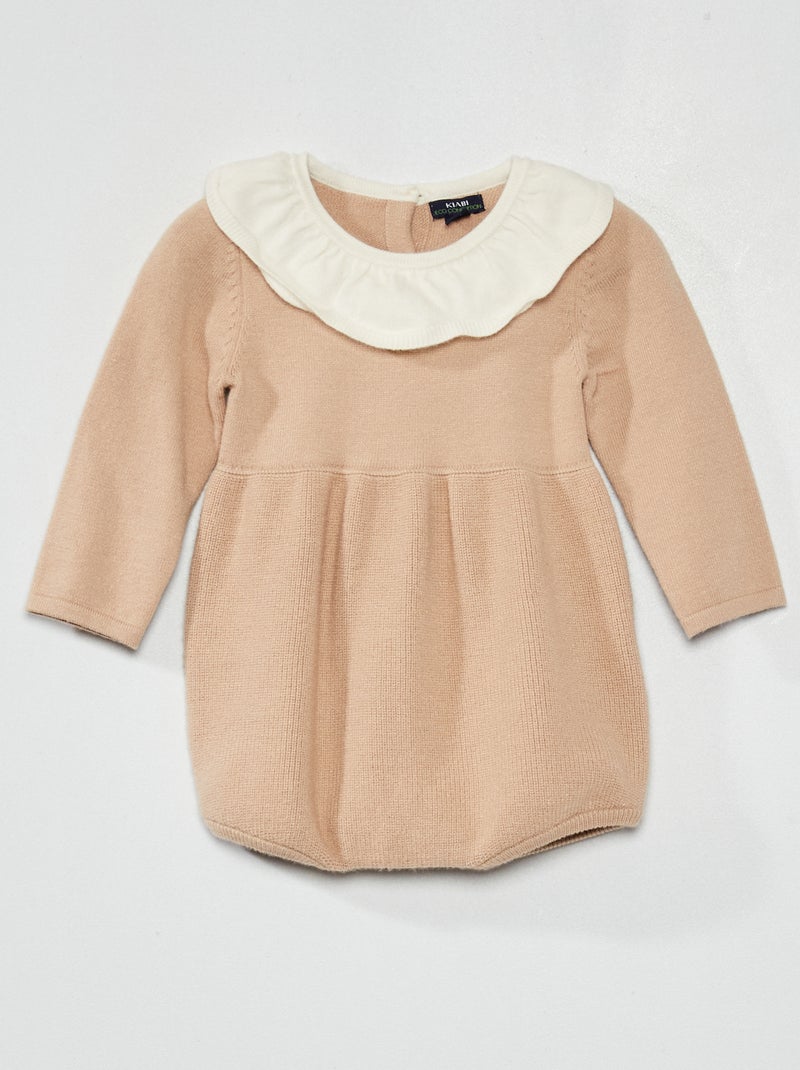 Combishort en maille douce avec col claudine Beige - Kiabi