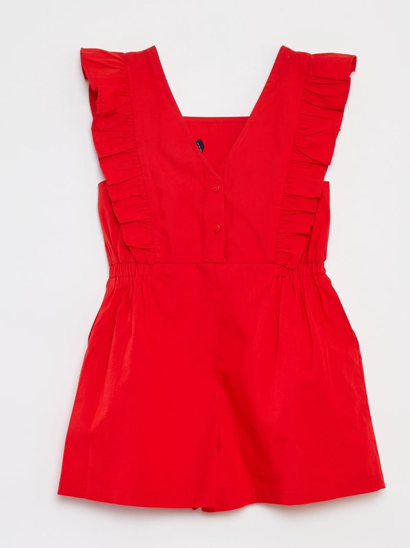 Combishort en popeline avec volants rouge - Kiabi
