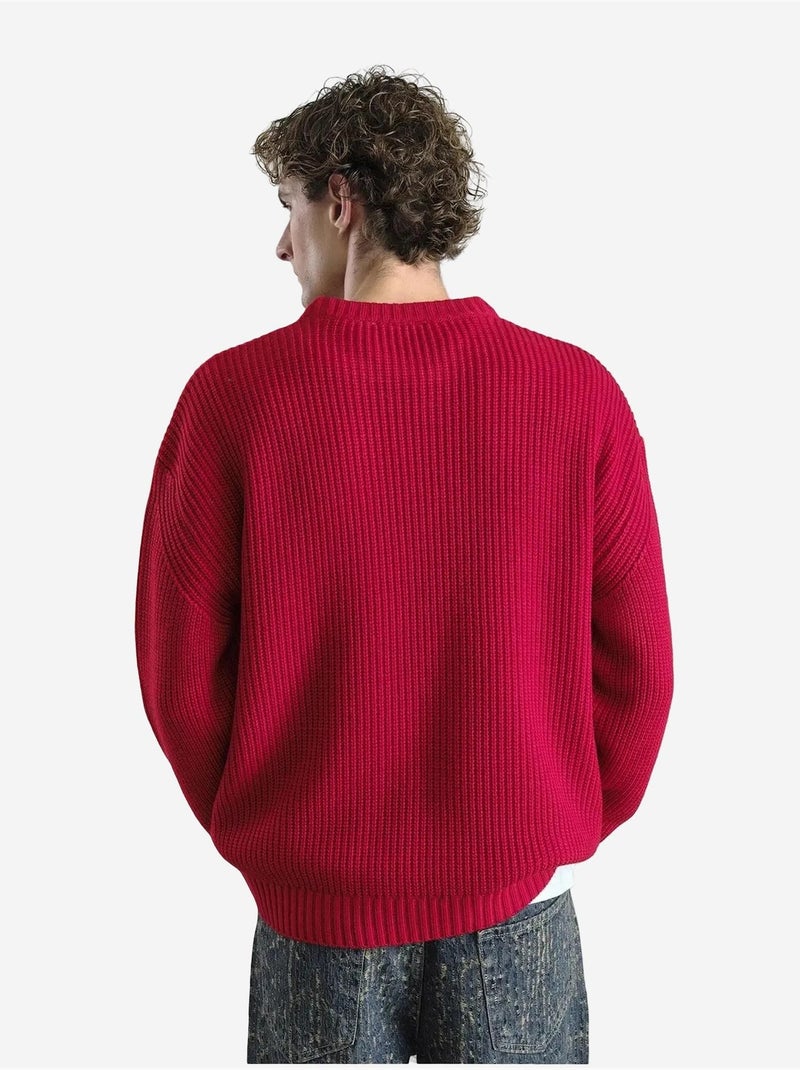 Comfort fit geribde gebreide trui met ronde hals giesto Rood - Kiabi
