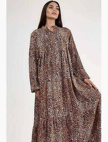 Comfort fit maxi-jurk met luipaardprint hiccup