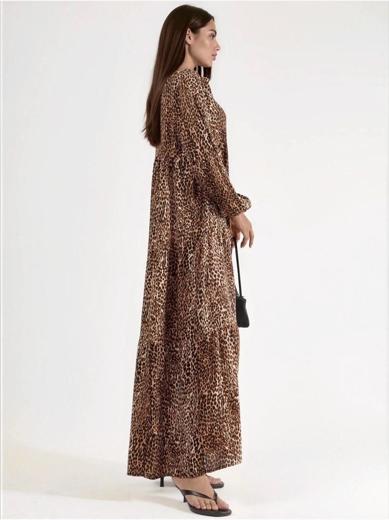 Comfort fit maxi-jurk met luipaardprint hiccup Camel - Kiabi