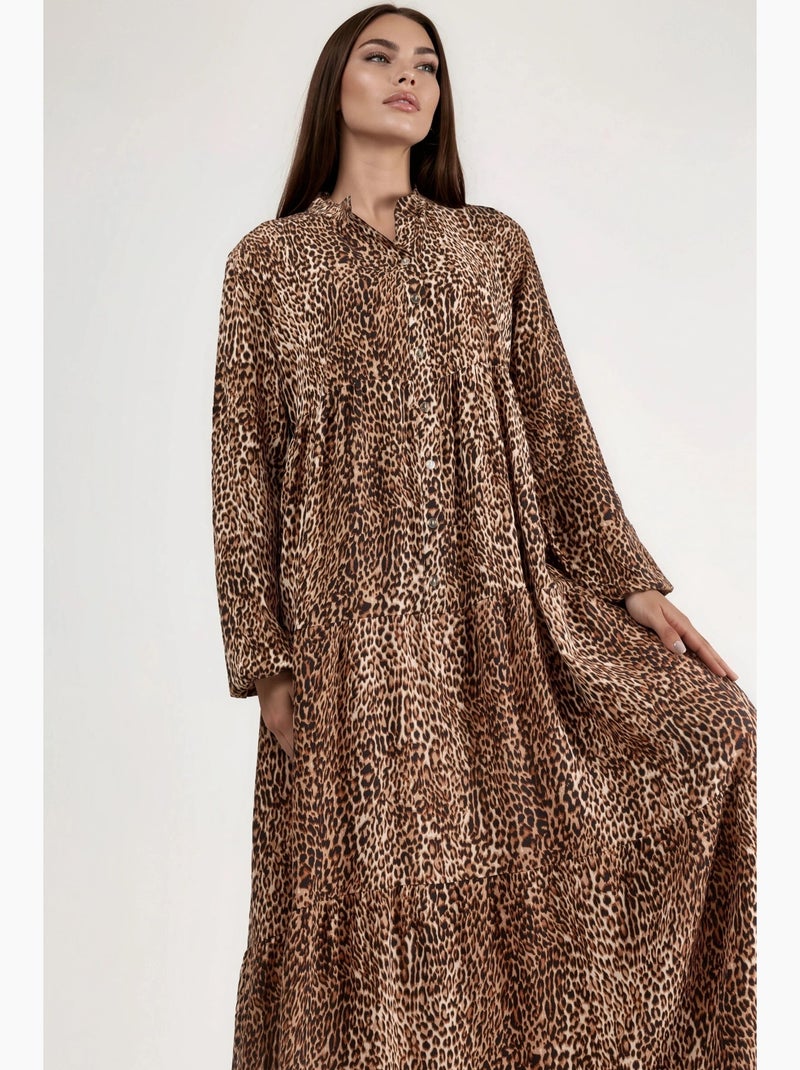 Comfort fit maxi-jurk met luipaardprint hiccup Camel - Kiabi