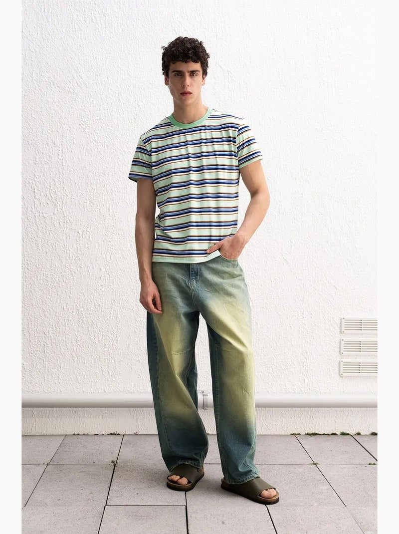 Comfort fit t-shirt met ronde hals en strepen giesto Muntgroen - Kiabi