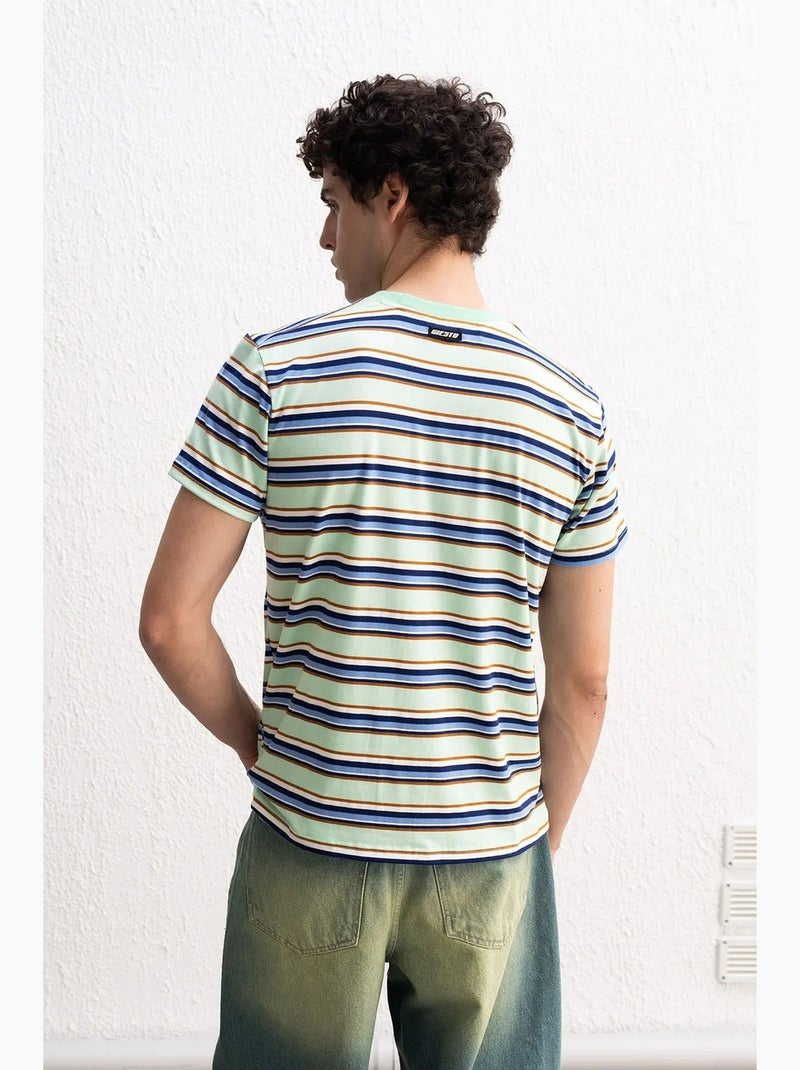 Comfort fit t-shirt met ronde hals en strepen giesto Muntgroen - Kiabi