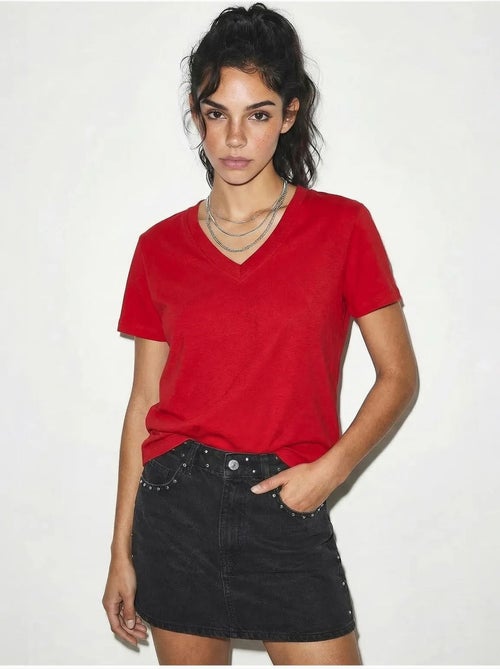 Comfort fit v-hals gekamd katoenen t-shirt lucci - Kiabi