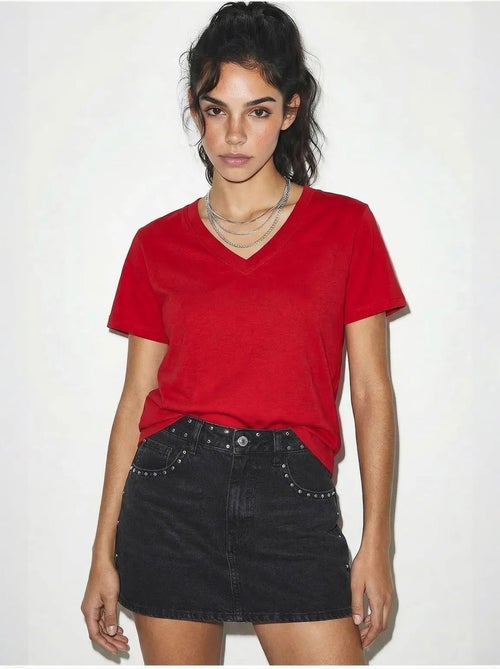 Comfort fit v-hals gekamd katoenen t-shirt lucci - Kiabi