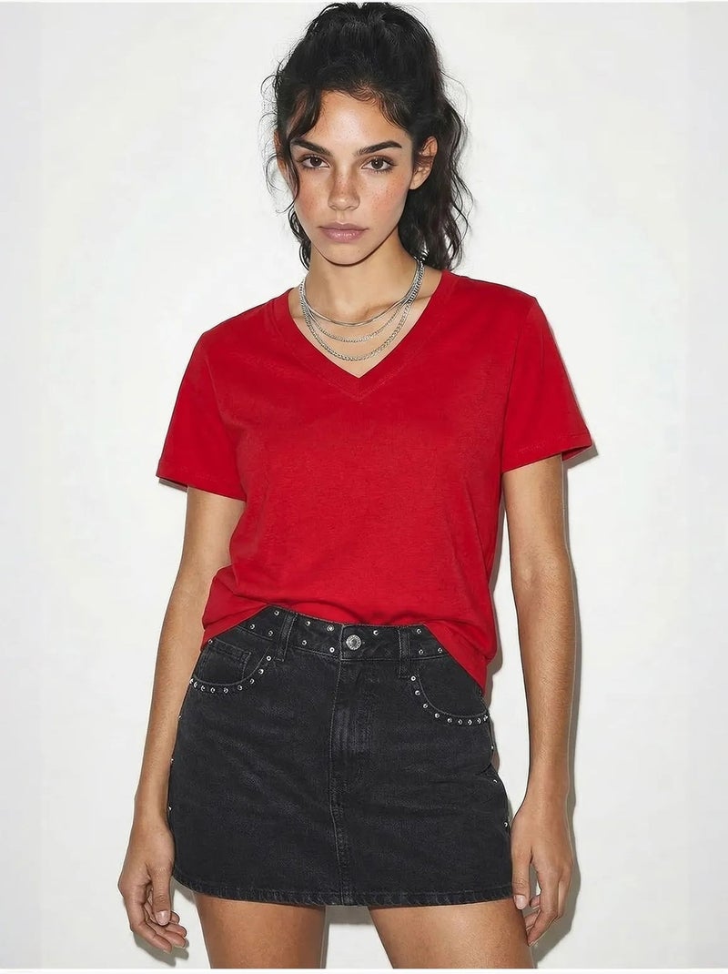 Comfort fit v-hals gekamd katoenen t-shirt lucci Rood - Kiabi