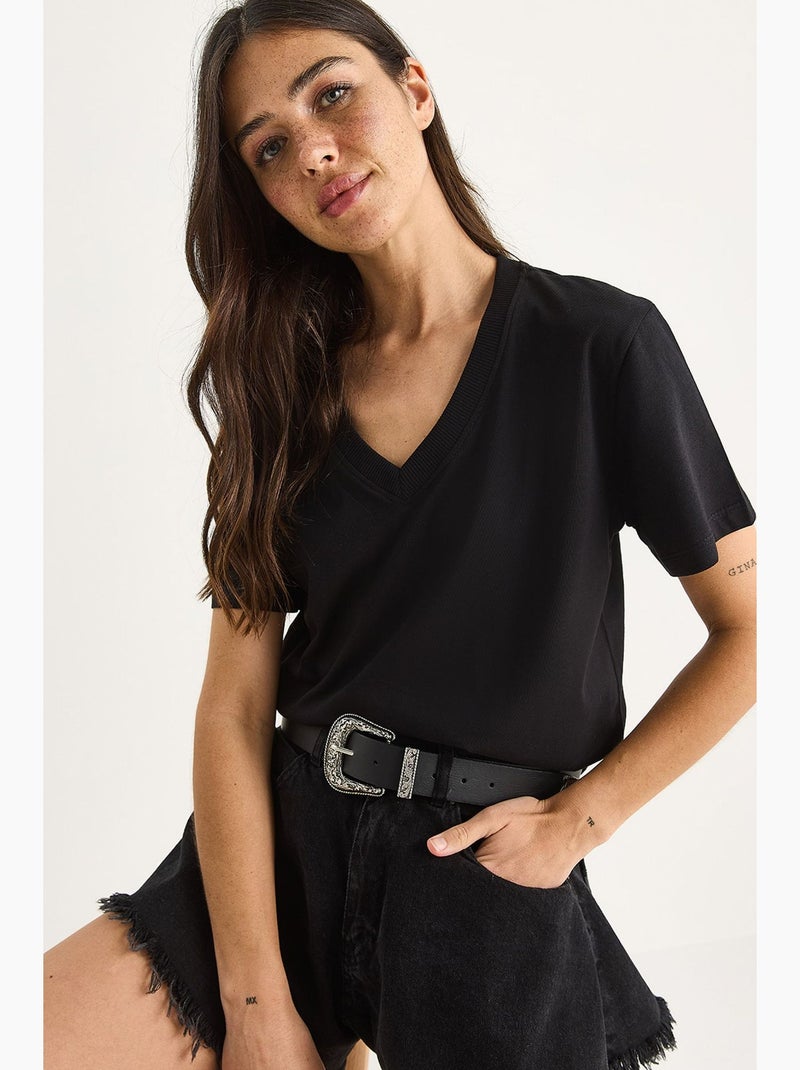Comfort fit v-hals gekamd katoenen t-shirt lucci Wit - Kiabi