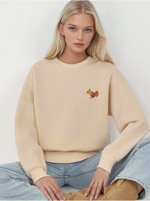 Comfort sweatshirt met ronde hals met verhoogd geborduurd dierenpatroon hiccup - Kiabi