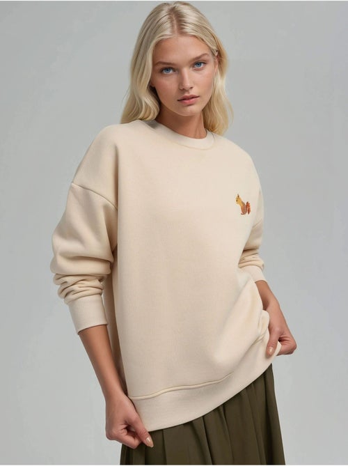 Comfort sweatshirt met ronde hals met verhoogd geborduurd dierenpatroon hiccup - Kiabi