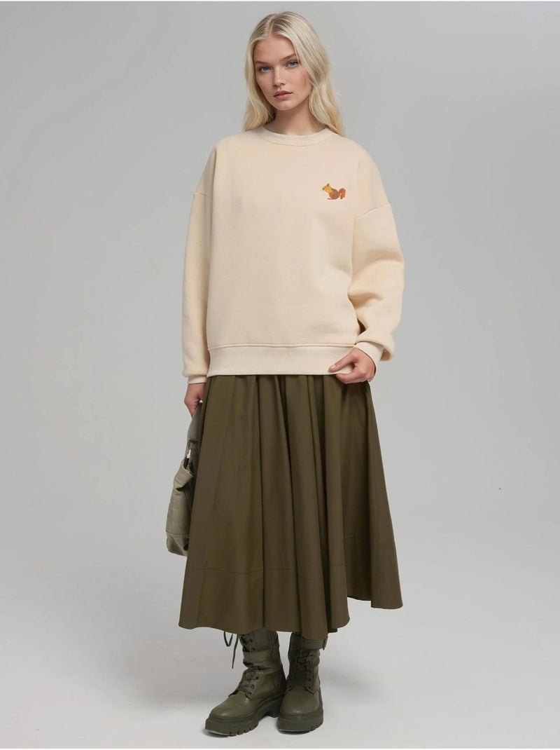Comfort sweatshirt met ronde hals met verhoogd geborduurd dierenpatroon hiccup Crème - Kiabi