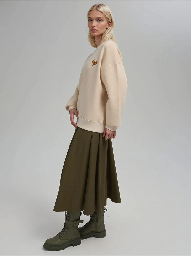 Comfort sweatshirt met ronde hals met verhoogd geborduurd dierenpatroon hiccup Crème - Kiabi