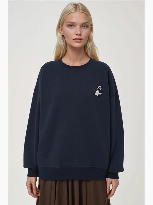 Comfort sweatshirt met ronde hals met verhoogd geborduurd dierenpatroon hiccup - Kiabi