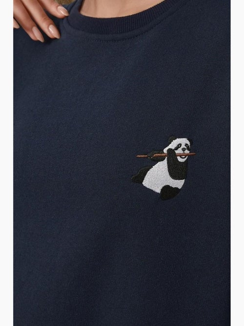 Comfort sweatshirt met ronde hals met verhoogd geborduurd dierenpatroon hiccup - Kiabi