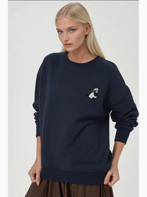 Comfort sweatshirt met ronde hals met verhoogd geborduurd dierenpatroon hiccup - Kiabi